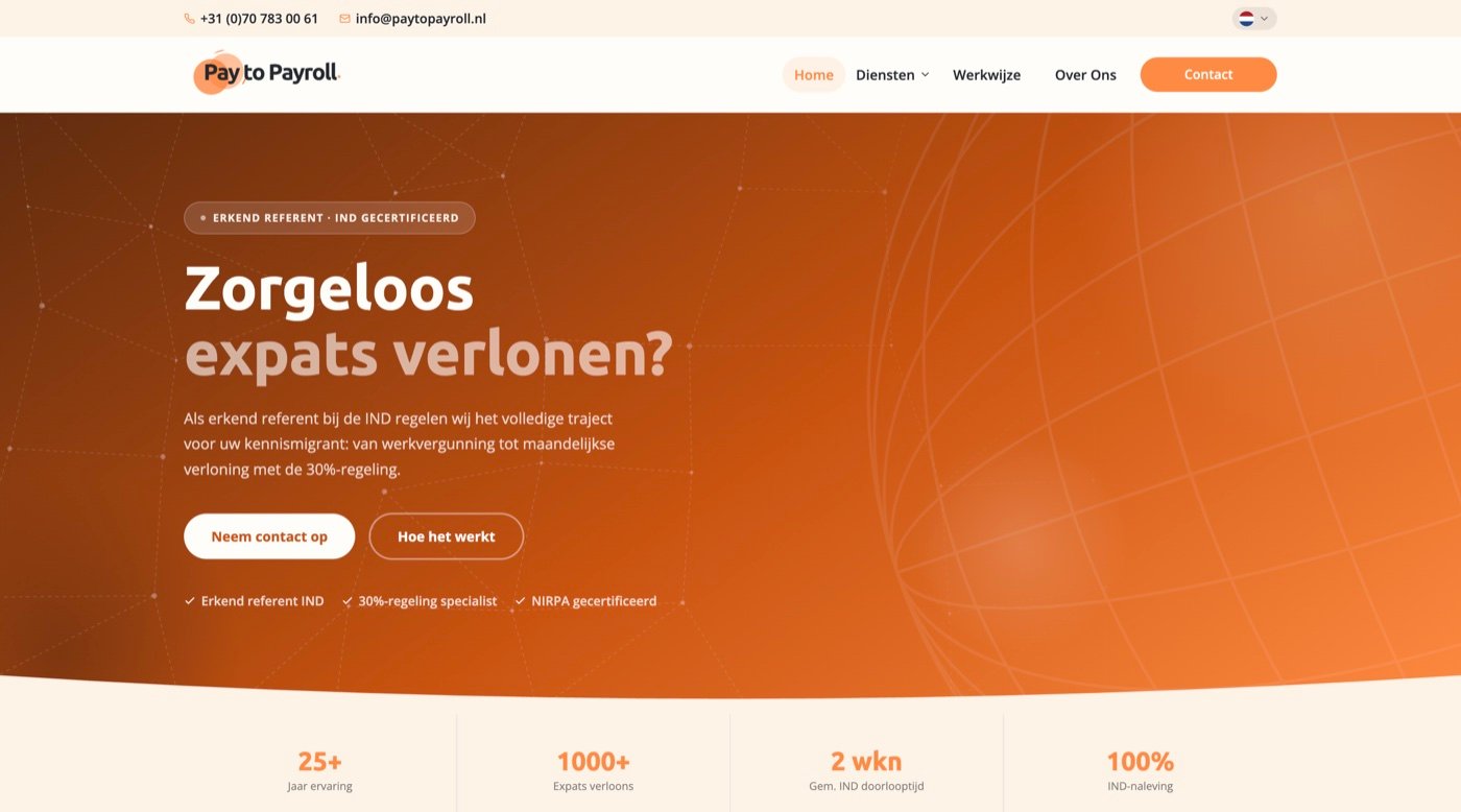 De website van Pay to Payroll